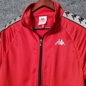 Kappa Womens Full Zip Track Jacket Medium Red Black Grey Tape Logo Y2K Grunge